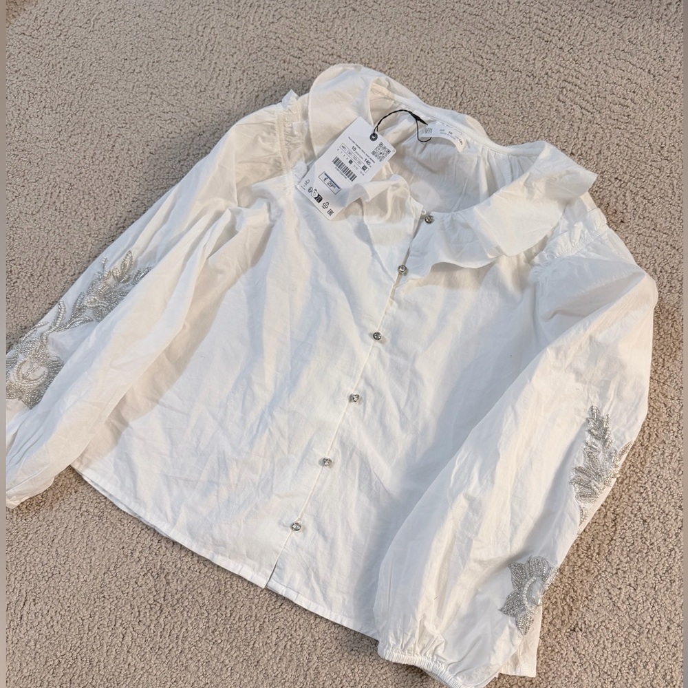 Zara White Kids Shirt with Embroidery